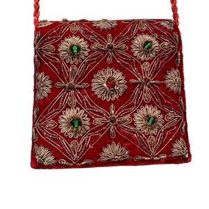 Embroidered Velvet Mini Crossbody Bag Holiday Party Red Boho